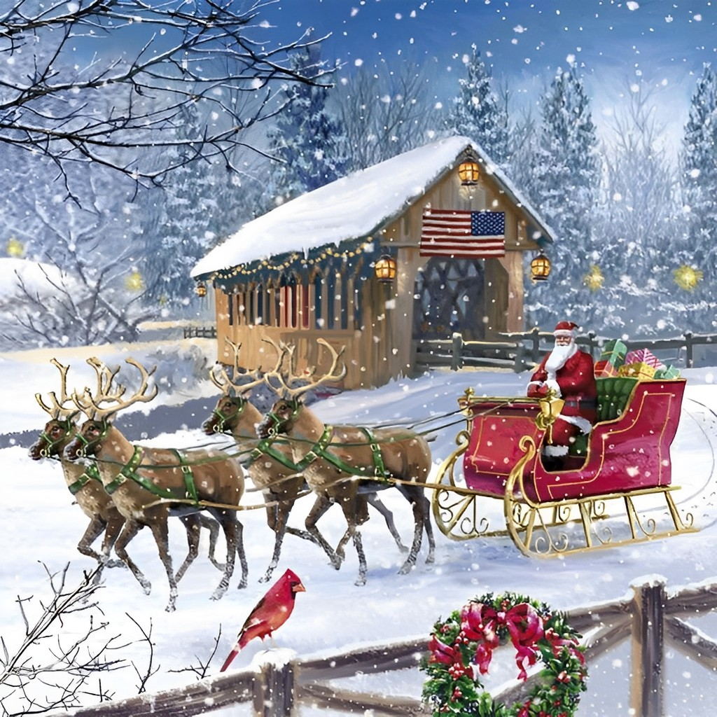 Santa's Slee door Sneeuw Diamond Painting