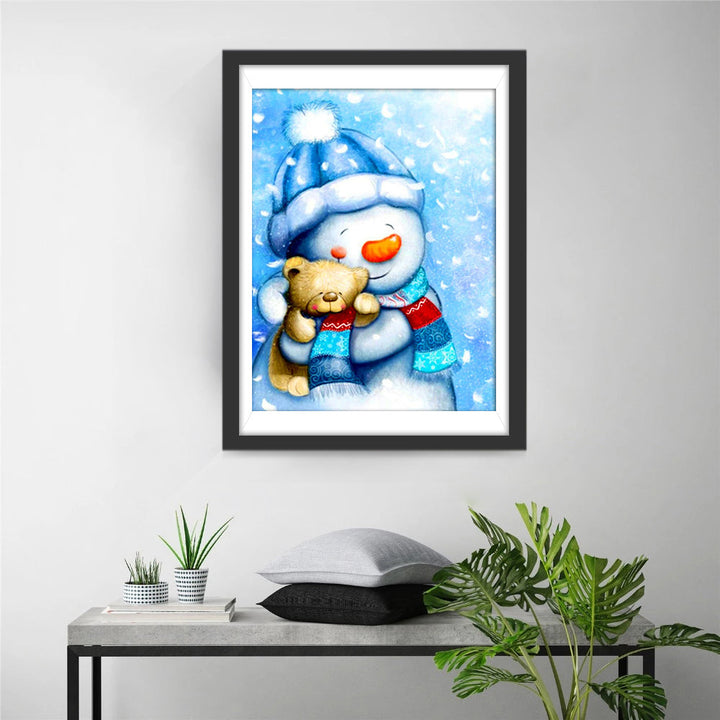 Schattig Beertje met Sneeuwpop Diamond Painting