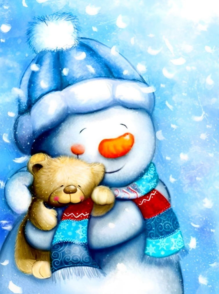 Schattig Beertje met Sneeuwpop Diamond Painting