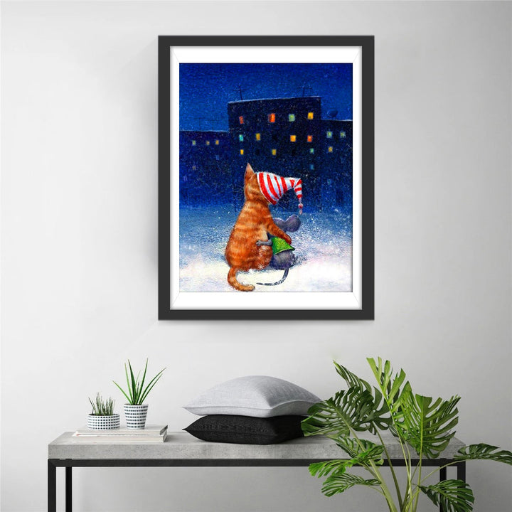 Schattige Achterkant van een Kat en een Muis Diamond Painting