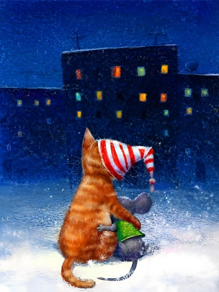 Schattige Achterkant van een Kat en een Muis Diamond Painting