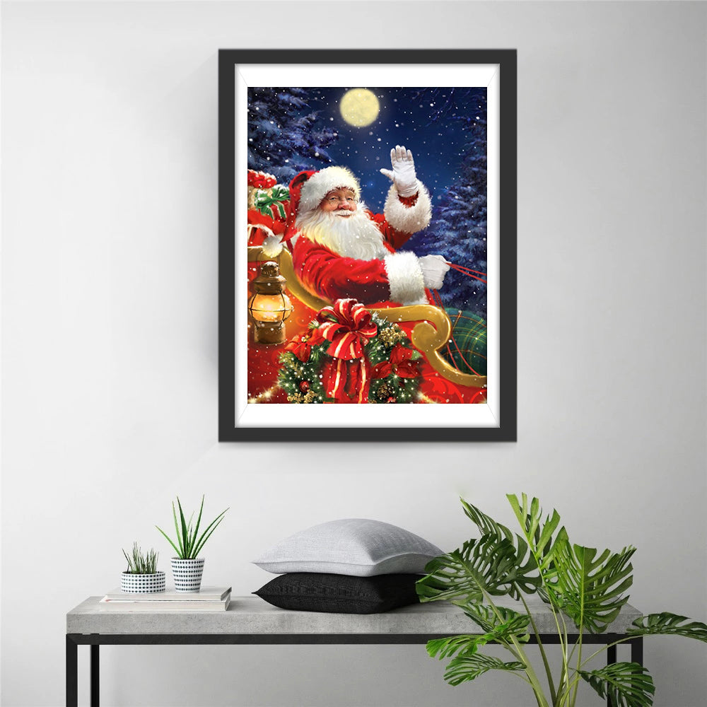 Sfeervolle Kerstman in Slee bij Maan Diamond Painting