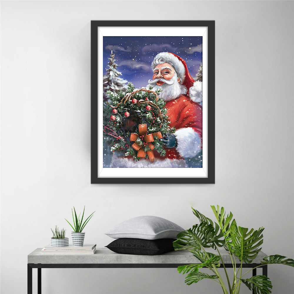 Sint met Kerstkrans in de Winterse Sfeer Diamond Painting