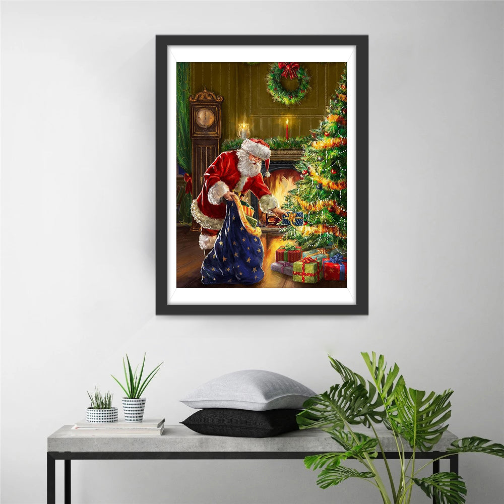Sinterklaas aan het Vullen van Sack met Cadeaus bij Haardvuur Diamond Painting