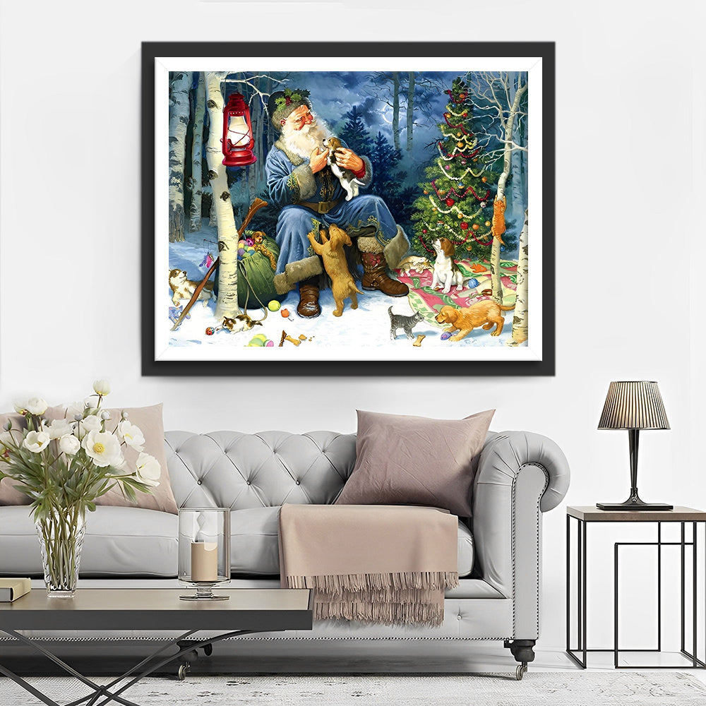 Sinterklaas bij Kerstboom met Dieren Diamond Painting