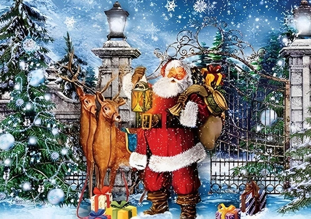 Sinterklaas en Rendieren voor de Poort Diamond Painting
