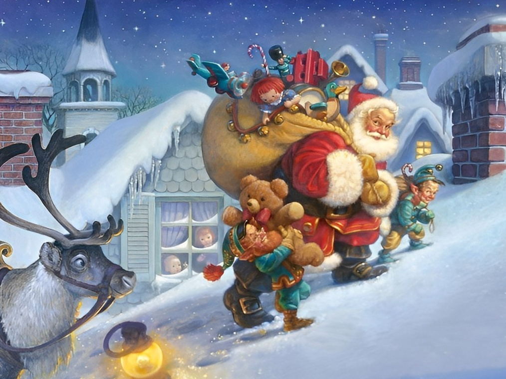 Sinterklaas met Grote Zak en Kaboutertjes Diamond Painting