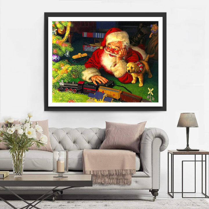 Sinterklaas met Speelgoedtrein en Hondje Diamond Painting