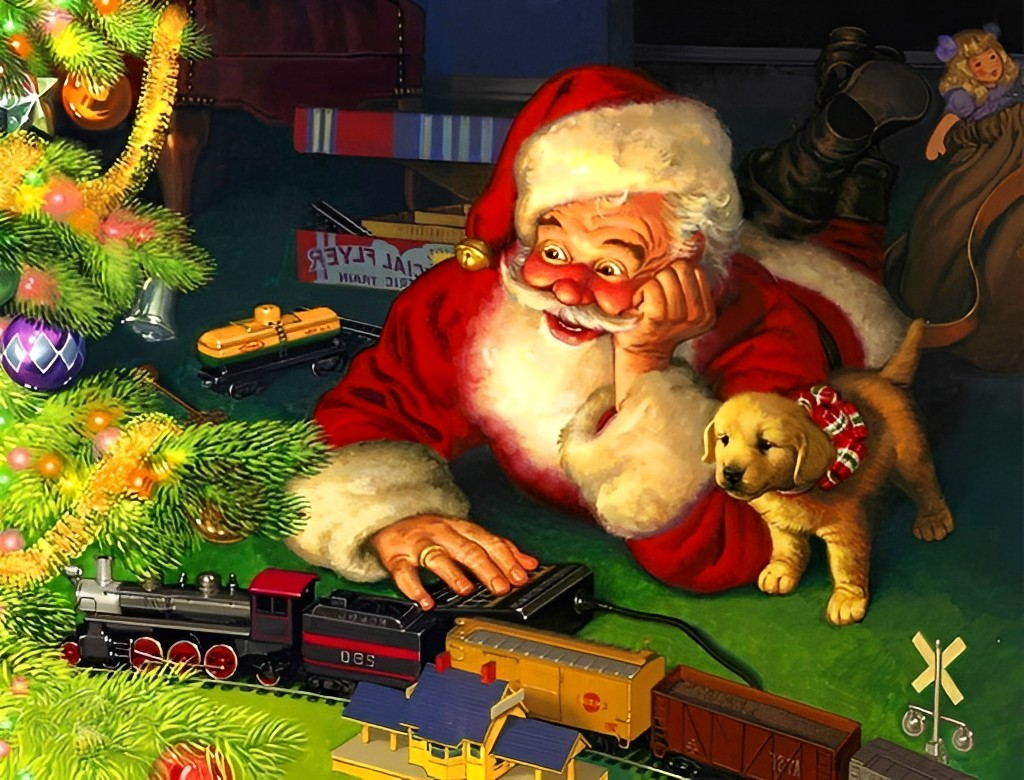 Sinterklaas met Speelgoedtrein en Hondje Diamond Painting