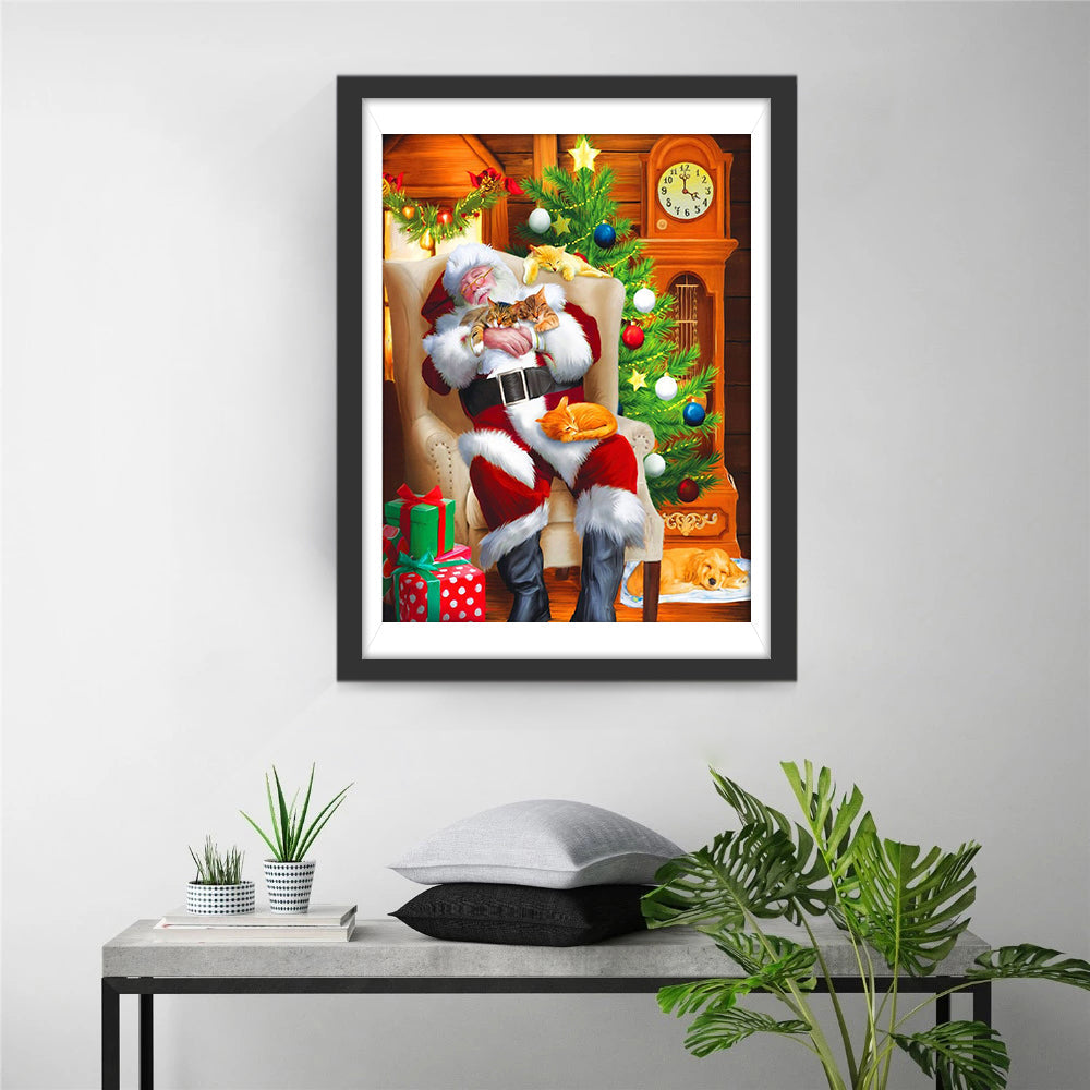 Sinterklaas Slaapt met Kat op Schoot Diamond Painting