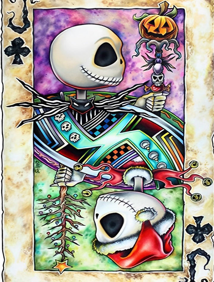 Skelet met Pompoen en Magische Staf Diamond Painting