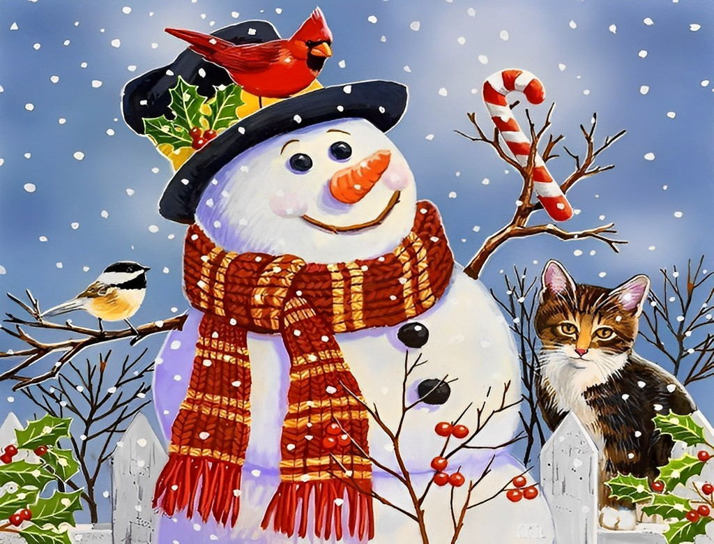 Sneeuwfiguur bij Vogels en Poes Diamond Painting