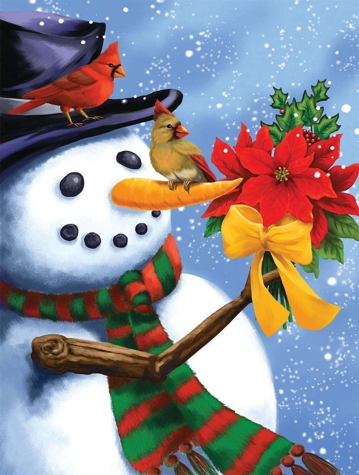 Sneeuwman, Vogels en Winterbloemen Diamond Painting