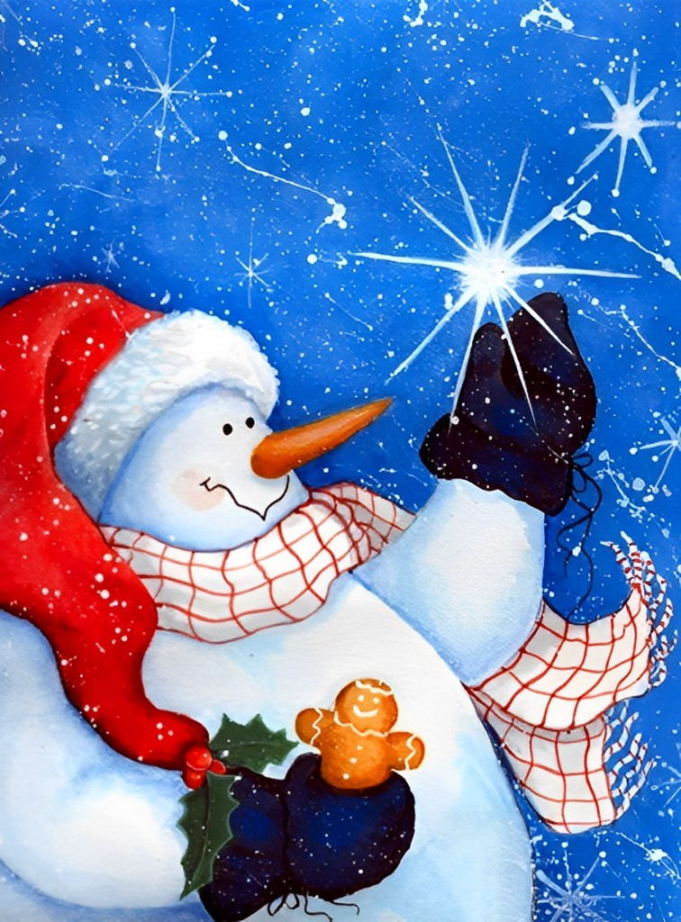 Sneeuwpop en Gingerbread in de Magische Nacht Diamond Painting