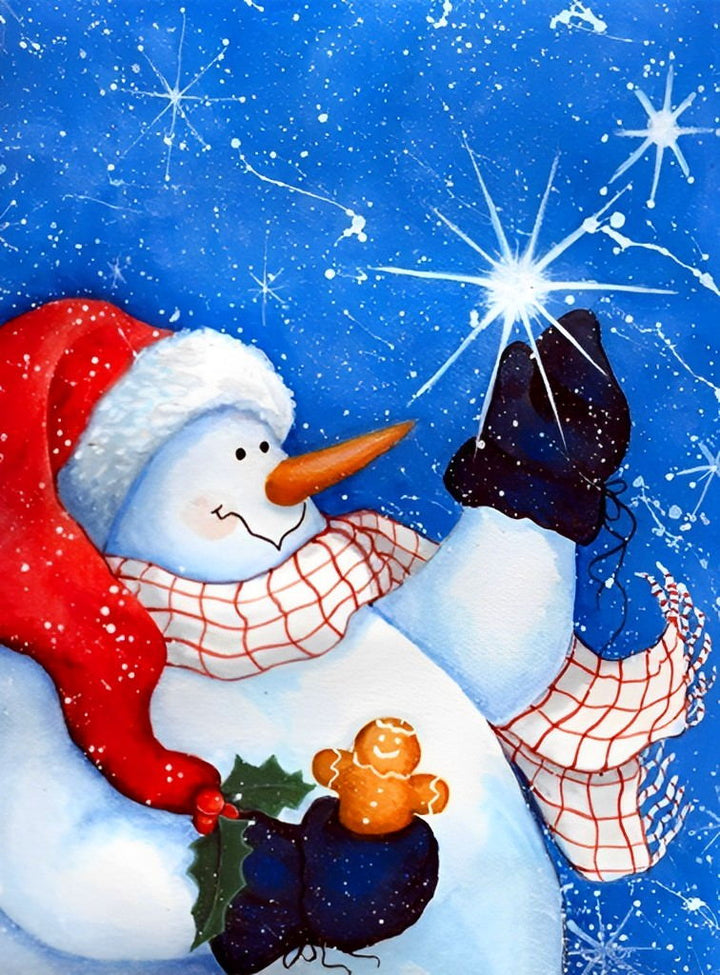 Sneeuwpop en Gingerbread in de Magische Nacht Diamond Painting