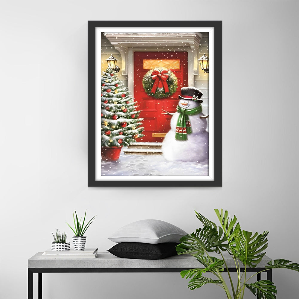 Sneeuwpop en Kerstboom bij Rode Deur Diamond Painting