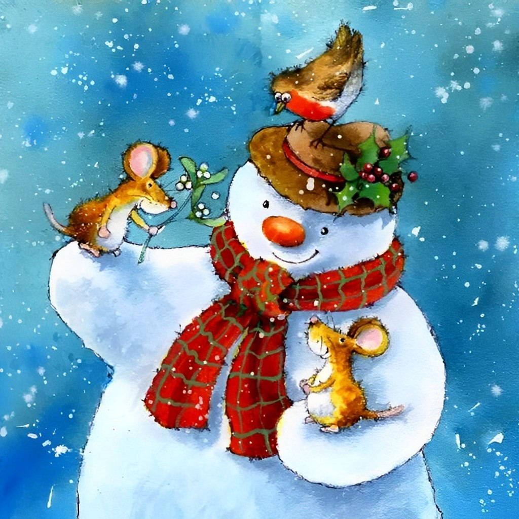 Sneeuwpop en Muisvriendjes Diamond Painting