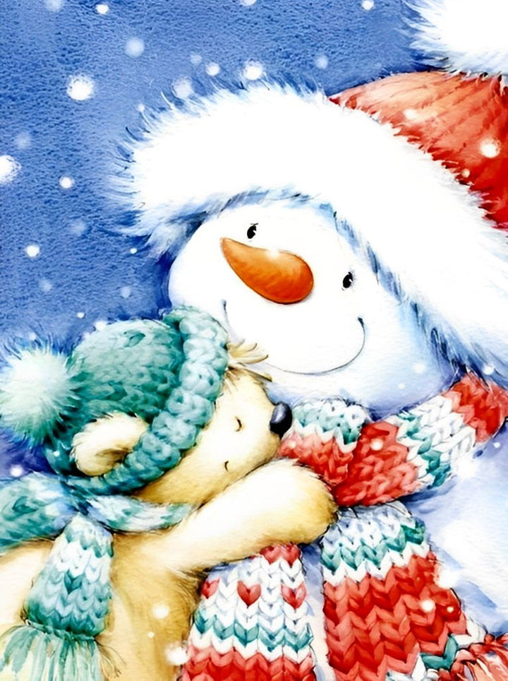 Sneeuwpop en Teddybeer Diamond Painting