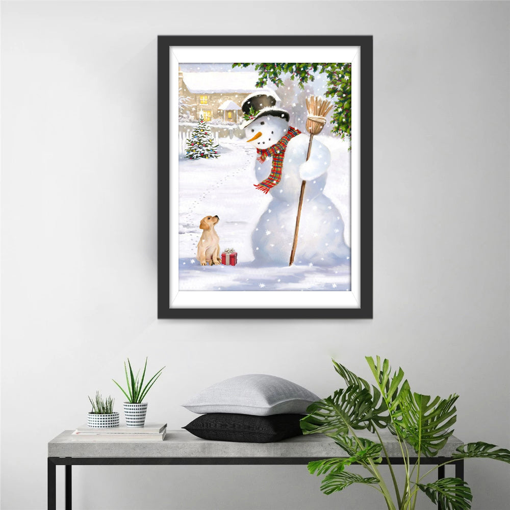 Sneeuwpop en Trouwe Vriend Diamond Painting