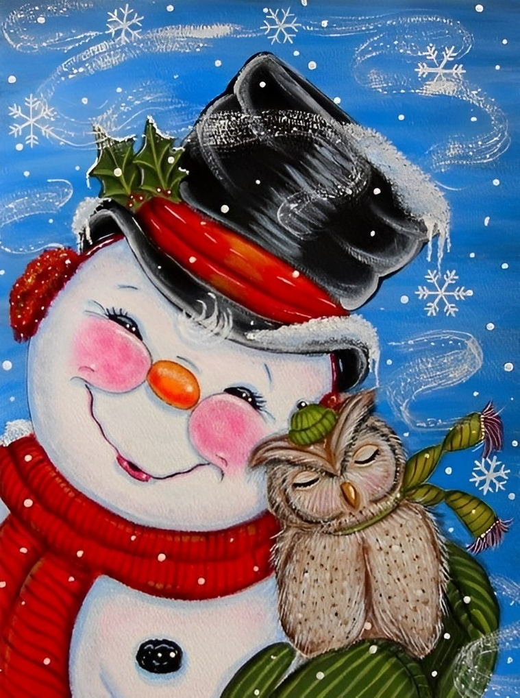 Sneeuwpop en Uil in de Magische Sneeuw Diamond Painting