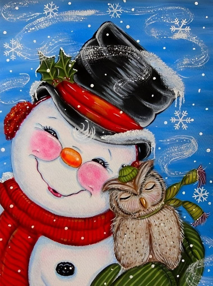 Sneeuwpop en Uil in de Magische Sneeuw Diamond Painting