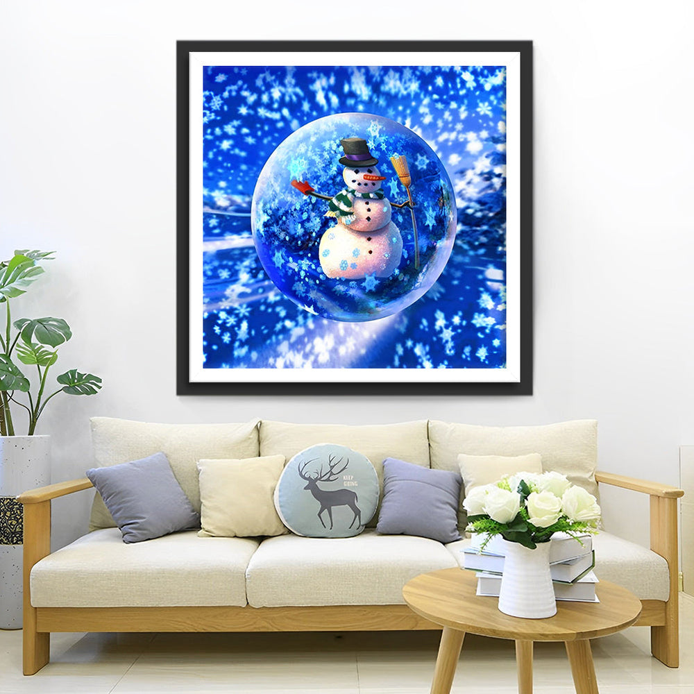 Sneeuwpop in Glazen Bol Diamond Painting