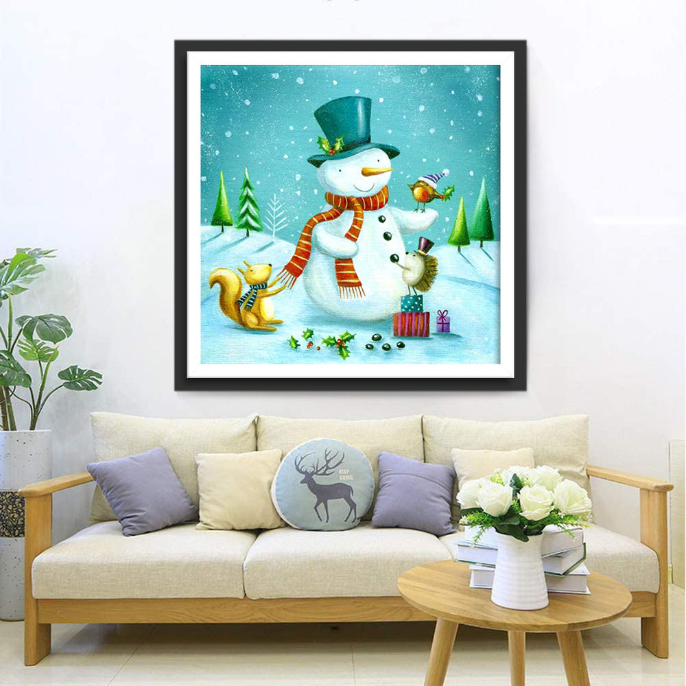 Sneeuwpop met Vriendjes Diamond Painting