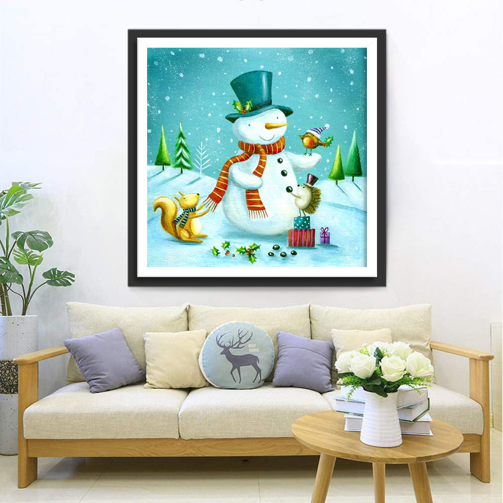 Sneeuwpop met Vriendjes Diamond Painting
