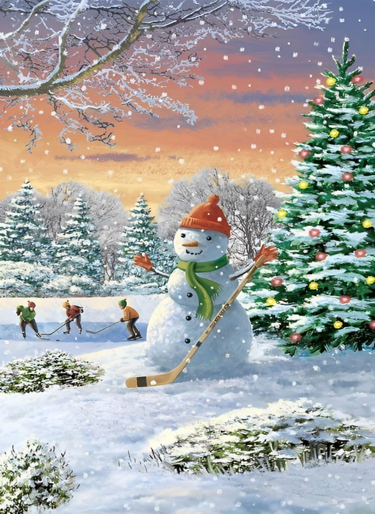 Sneeuwpop op de Kerstijsbaan Diamond Painting