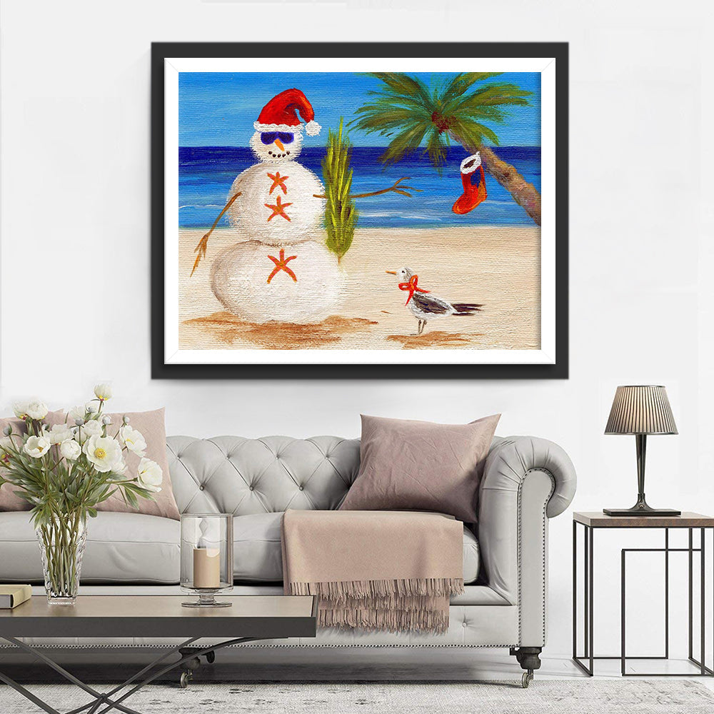 Sneeuwpop op Strand Diamond Painting