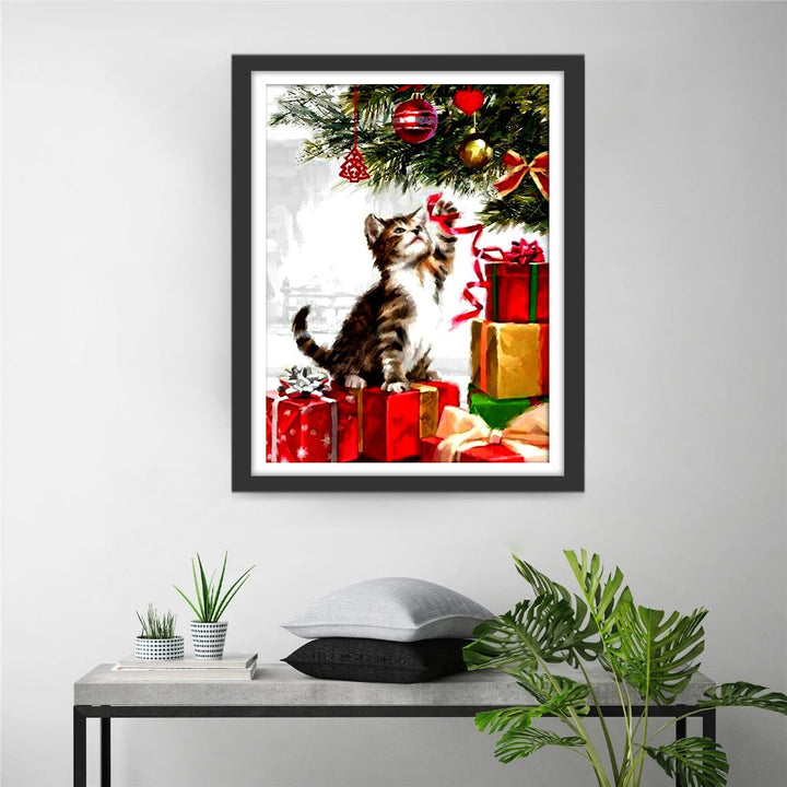 Speels en Nieuwsgierig onder de Kerstboom Diamond Painting