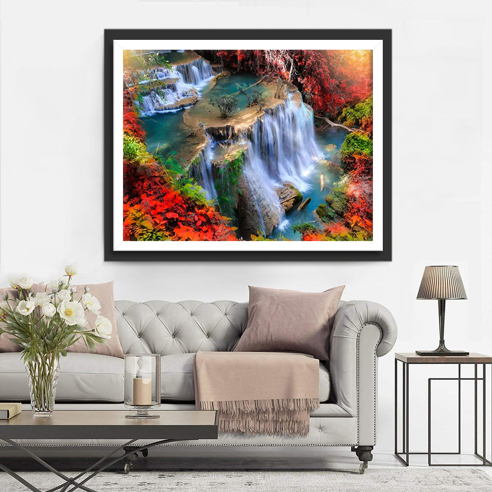Sprookjesachtige Waterval in Herfstkleuren Diamond Painting