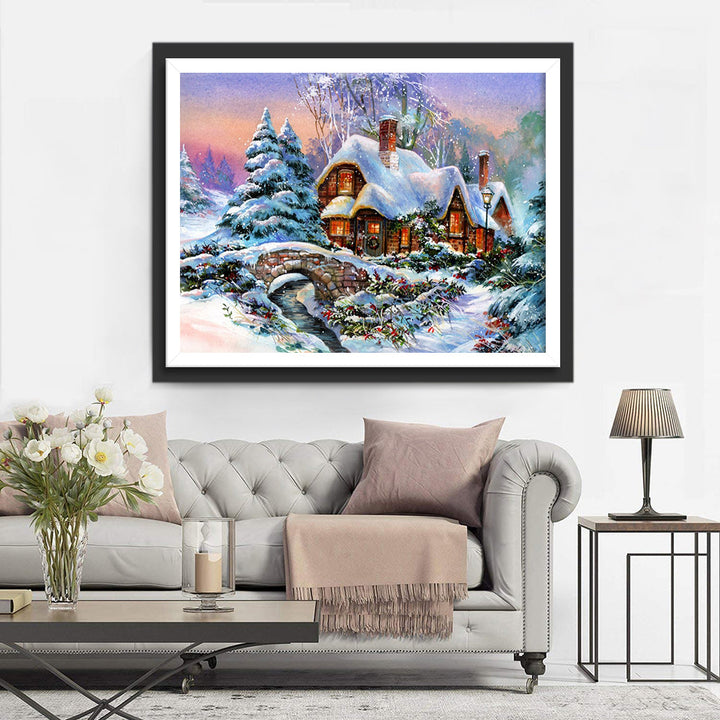 Sprookjesachtige Winterwereld van een Cottage Diamond Painting
