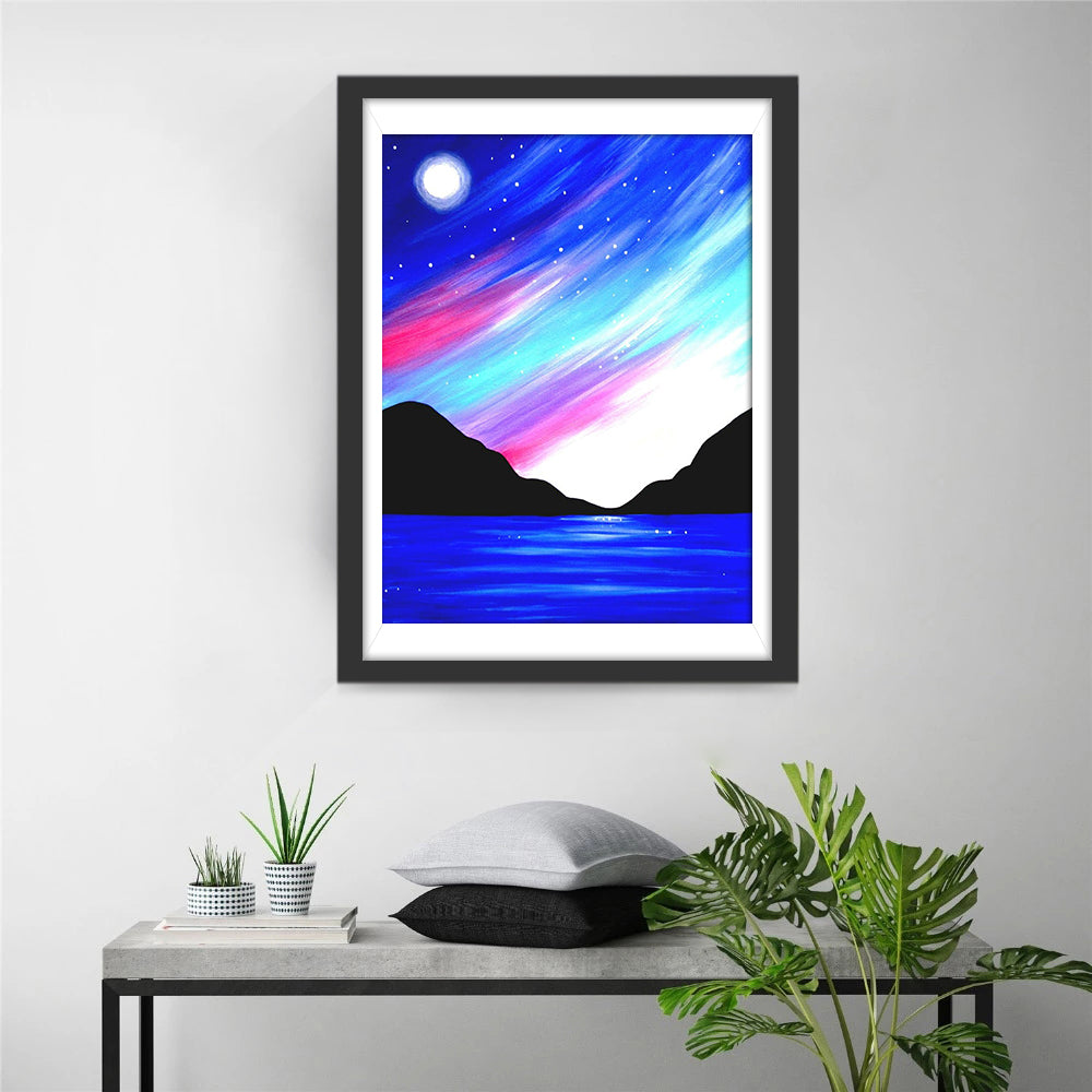 Sterrenhemel en Aurora's boven Berglandschap Diamond Painting