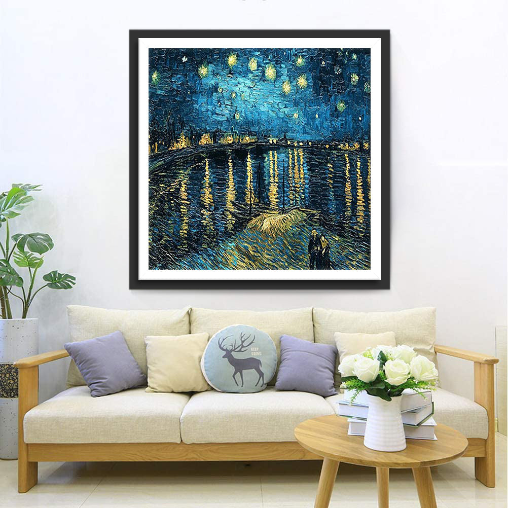Stille Poëtische Sterrennacht bij Rivier Diamond Painting