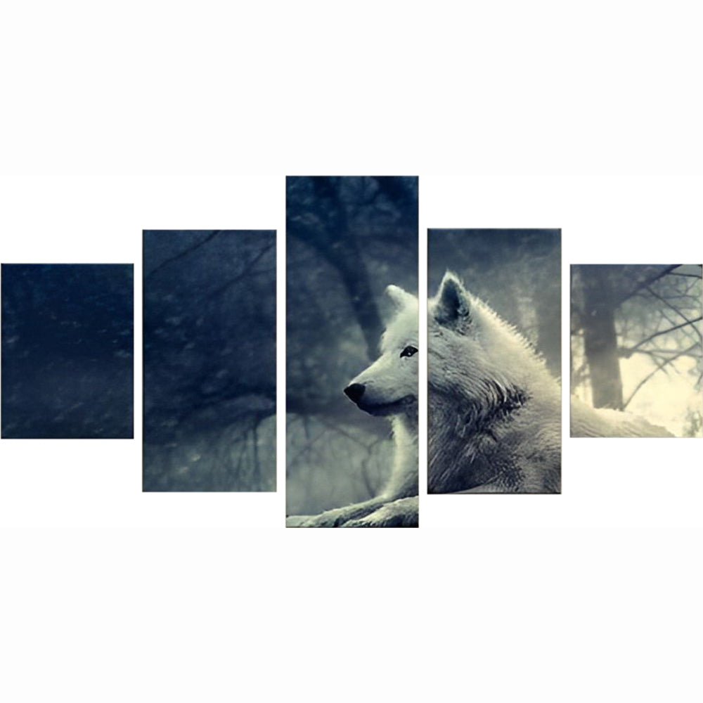 Stille Witte Wolf-beschermer 5 Platen Diamond Painting