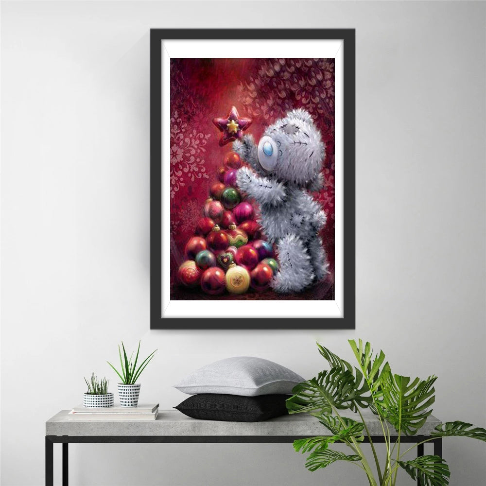 Teddybeer Versiert Kerstboom Diamond Painting
