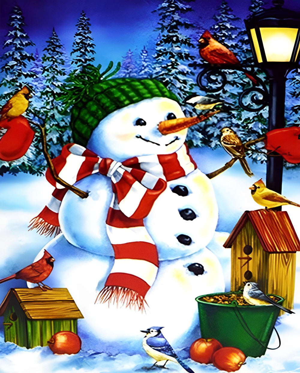 Teder Moment van Sneeuwpop en Vogeltje Diamond Painting