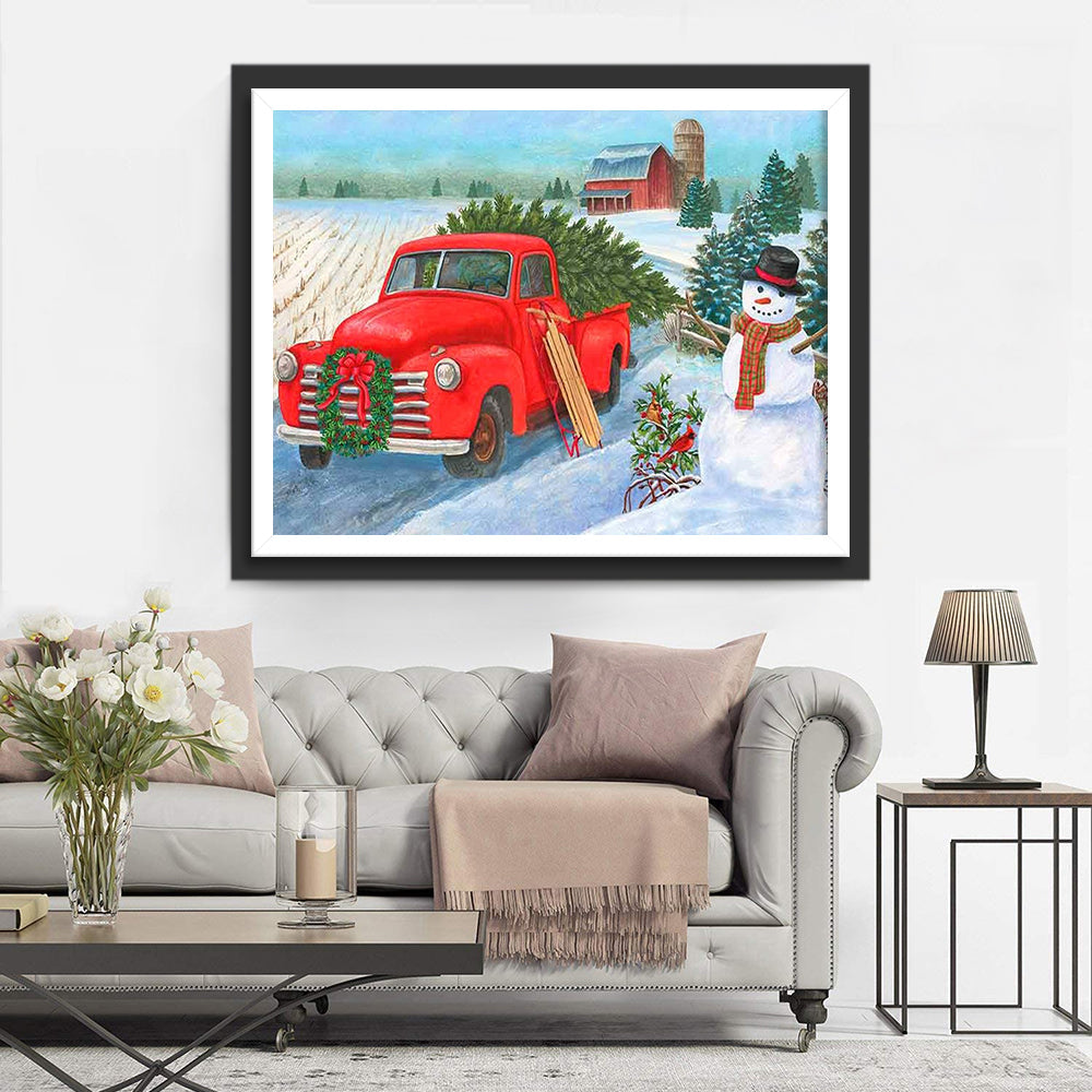 Truck, Sneeuwpop en Boerderij Diamond Painting