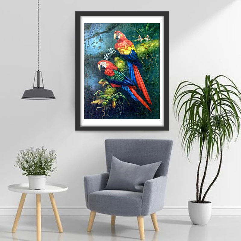Twee Blauwe Papegaaien Diamond Painting