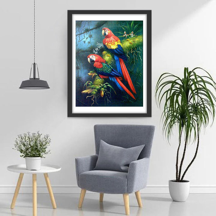 Twee Blauwe Papegaaien Diamond Painting