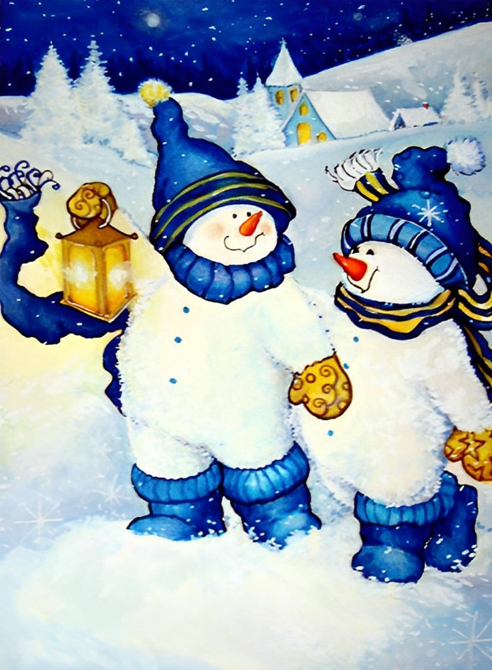 Twee Blijde Sneeuwmannen in Sneeuw Diamond Painting