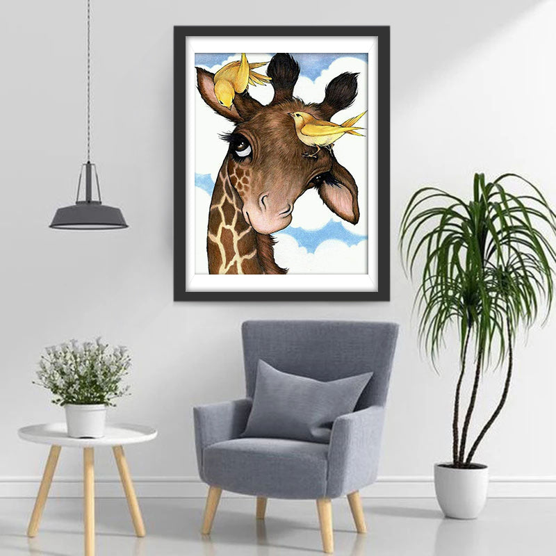 Twee Gele Vogels en een Giraffe Diamond Painting
