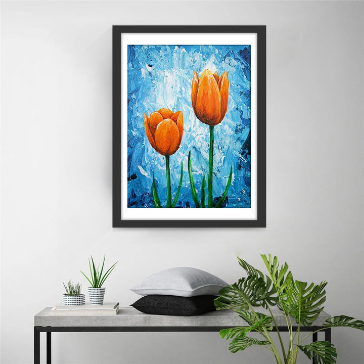 Twee Oranje Tulpen Diamond Painting