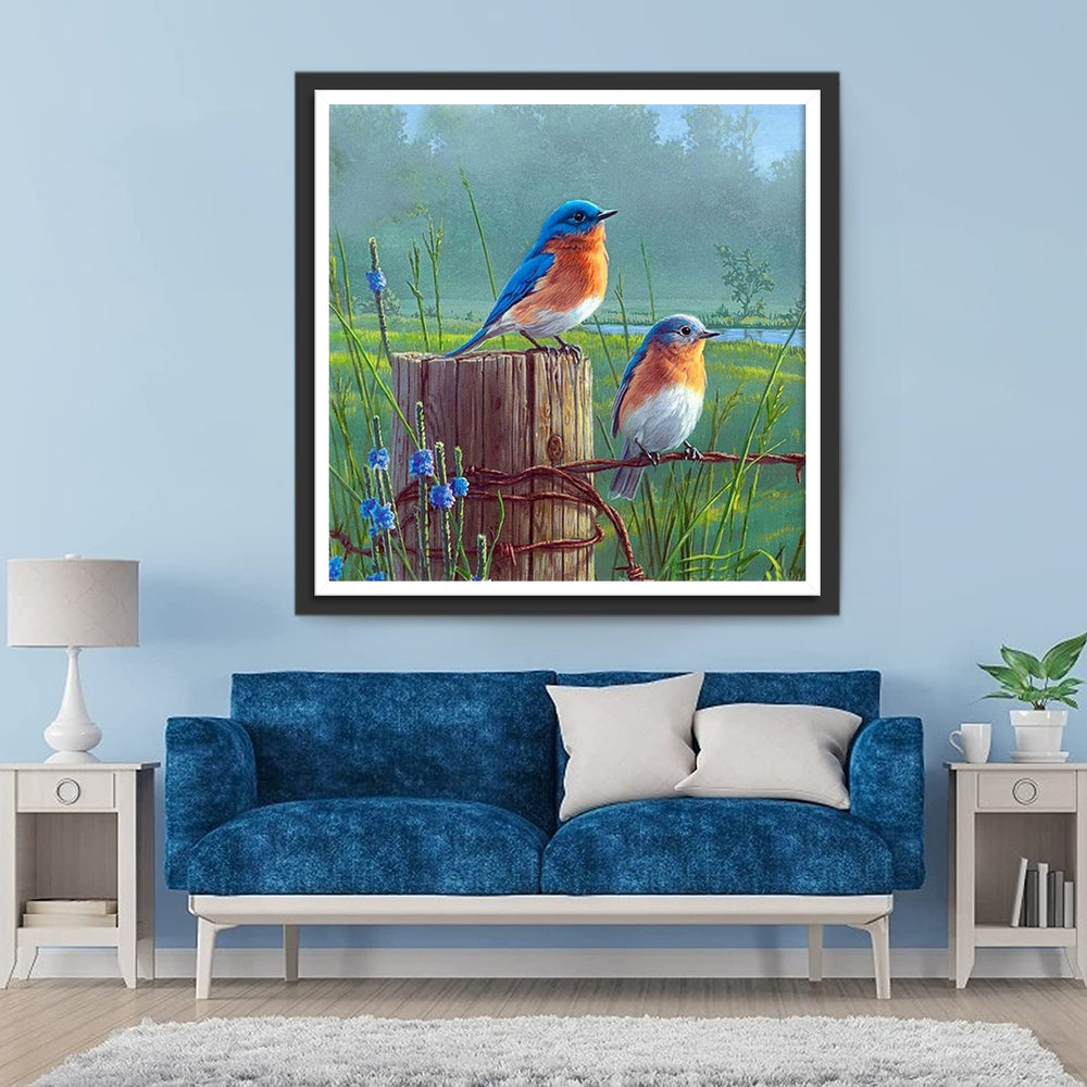Twee Vogels op een Hek Diamond Painting