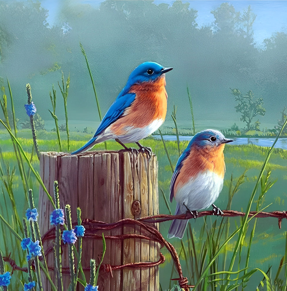 Twee Vogels op een Hek Diamond Painting