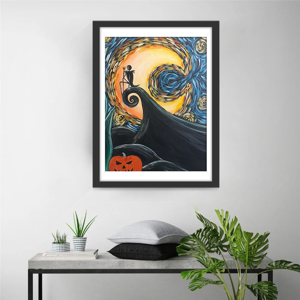 Van Goghs Stijl en Halloween-sfeer met Skellet Diamond Painting