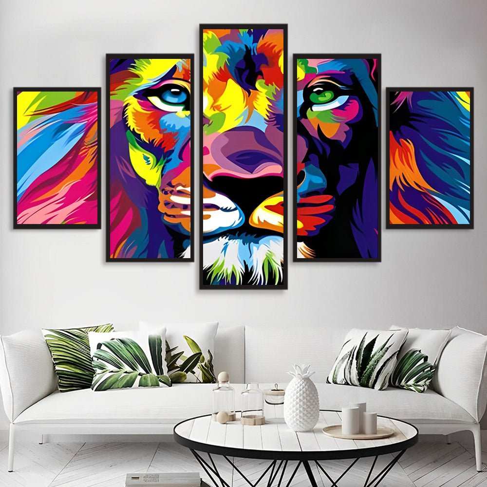 Veelkleurige, Magische Leeuwenbeeltenis 5 Platen Diamond Painting