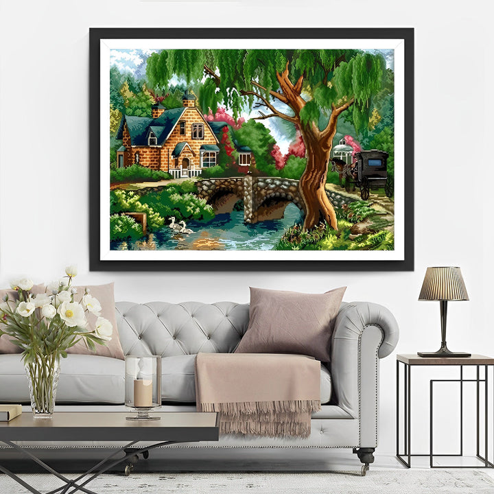 Verborgen Villa tussen Bomen Diamond Painting