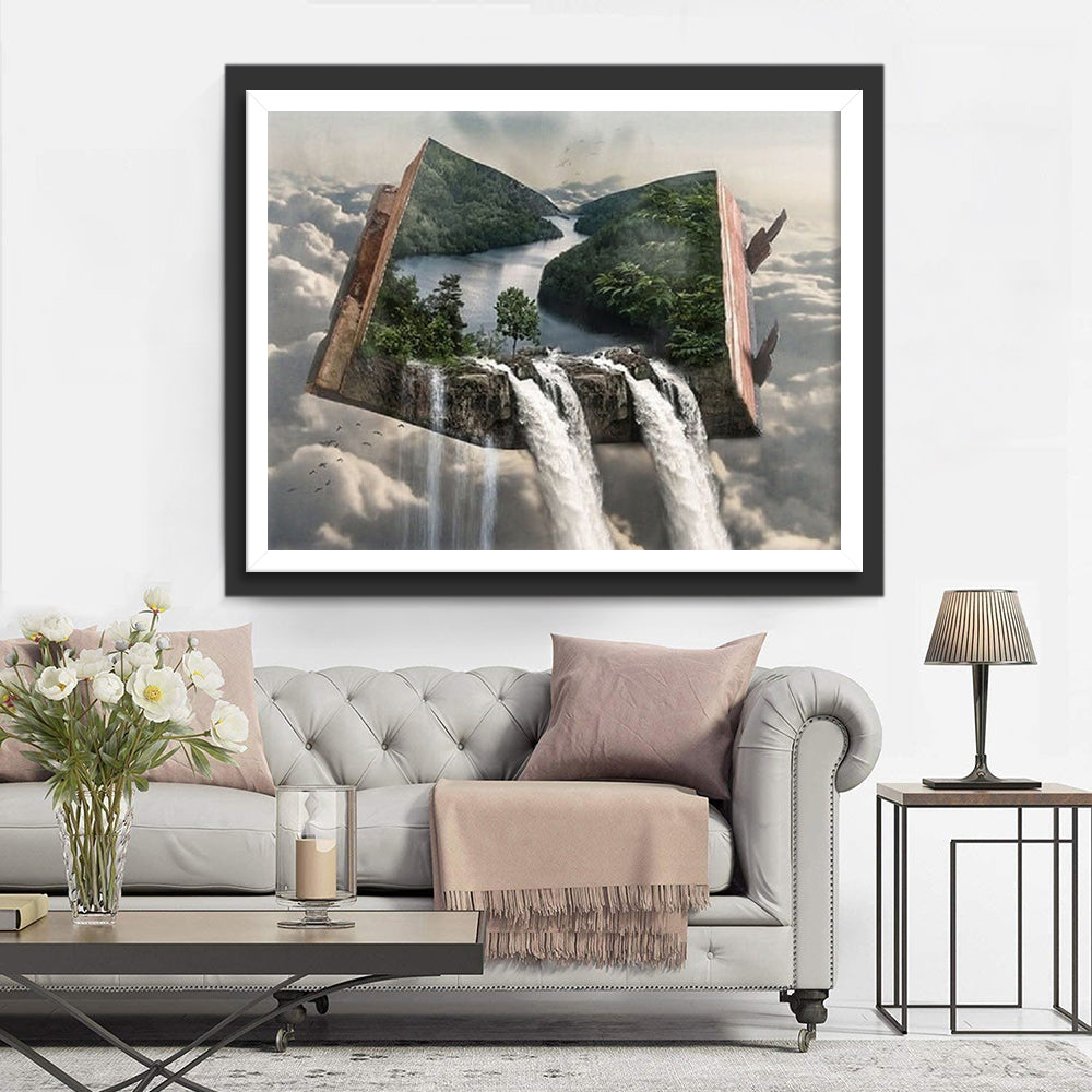 Verhalende Fantasiereis naar Waterval in een Boek Diamond Painting
